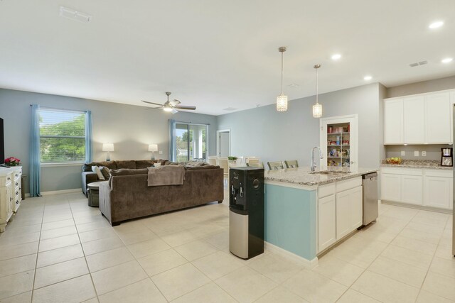 recreation room with a chandelier, tile patterned flooring, visible vents, and baseboards