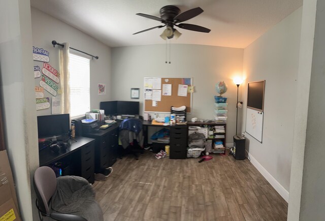 6101 NW Painted Bunting Ct, Port Saint Lucie, FL 34986 - home office featuring ceiling fan, wood finished floors, and baseboards