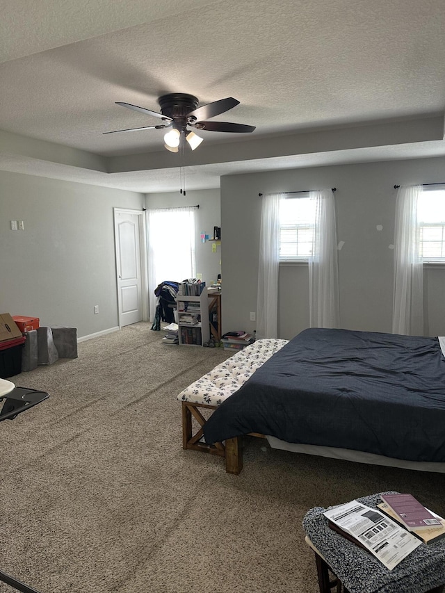 6101 NW Painted Bunting Ct, Port Saint Lucie, FL 34986 - bedroom with a textured ceiling, multiple windows, carpet flooring, and ceiling fan