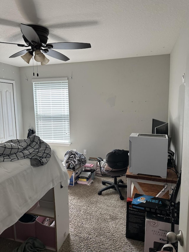 6101 NW Painted Bunting Ct, Port Saint Lucie, FL 34986 - bedroom with carpet floors, ceiling fan, and a textured ceiling
