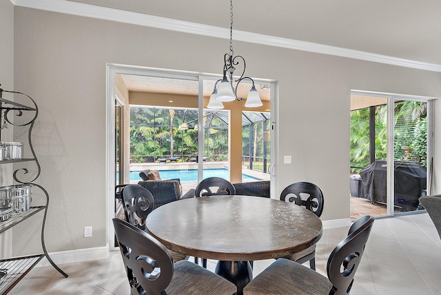 271 Rudder Cay Way, Jupiter, FL 33458 - dining room with crown molding, baseboards, light tile patterned floors, and a sunroom