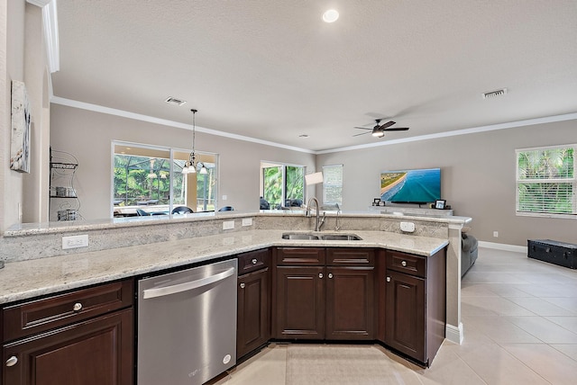 271 Rudder Cay Way, Jupiter, FL 33458 - living area with ceiling fan, baseboards, light tile patterned floors, visible vents, and ornamental molding