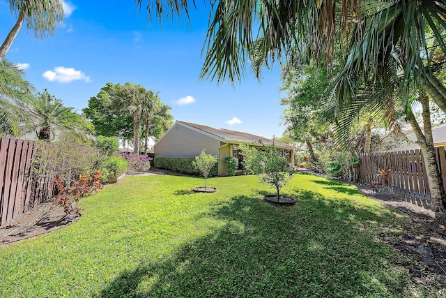 view of yard with a fenced backyard