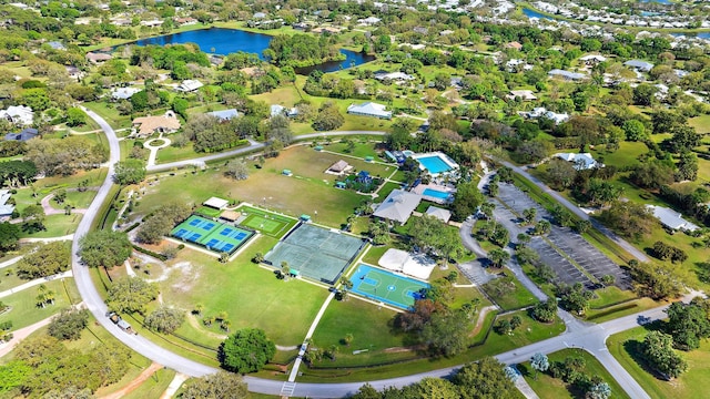 aerial view with a water view