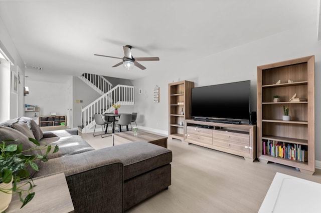 9965 NW 6th Ct, Plantation, FL 33324 - living area with baseboards, ceiling fan, stairway, and wood finished floors