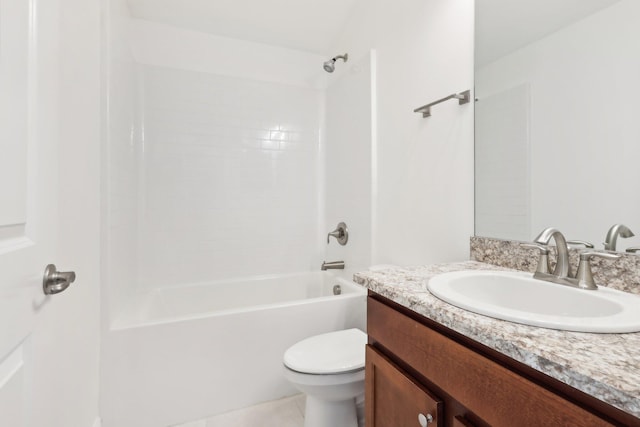 full bath with shower / washtub combination, vanity, and toilet