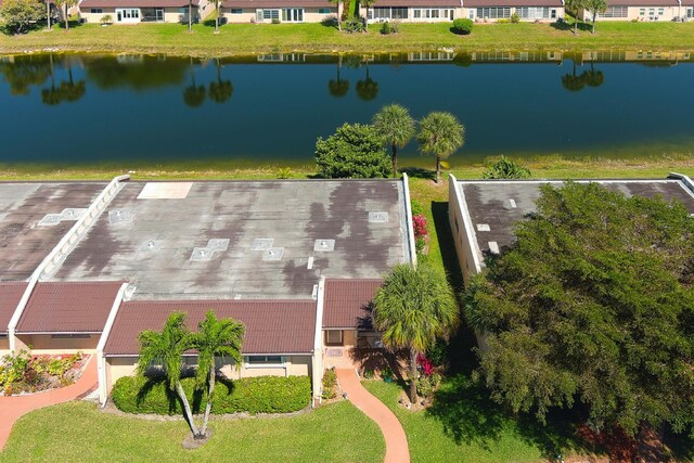 aerial view featuring a residential view and a water view