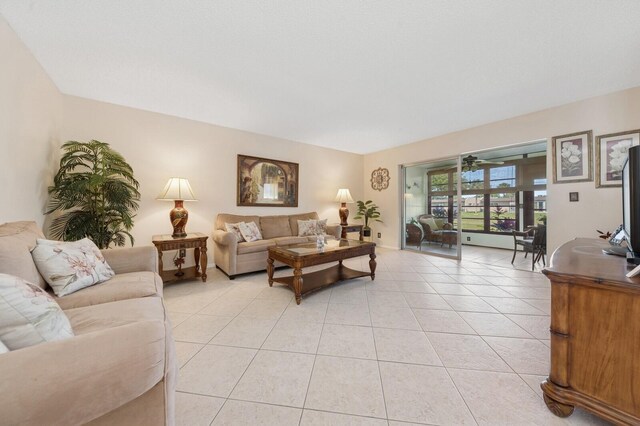 living area featuring light tile patterned floors