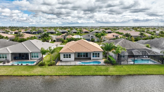 drone / aerial view with a residential view