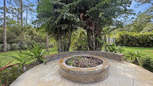 view of patio / terrace with a fire pit