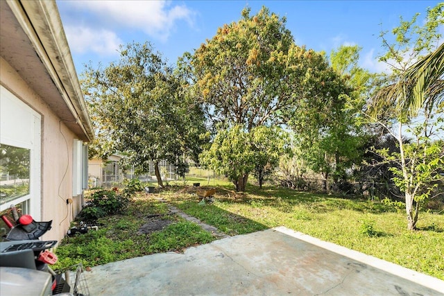 view of yard featuring a patio and fence