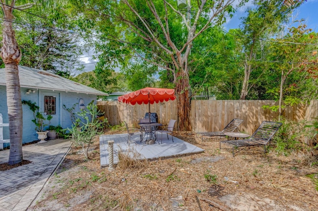 view of yard with a patio area and a fenced backyard