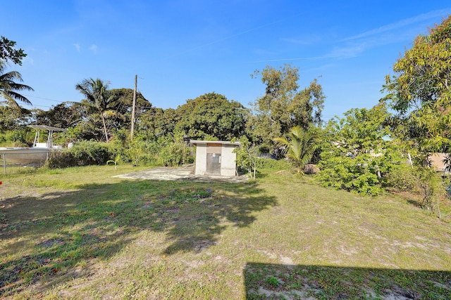 view of yard with an outbuilding and a storage shed