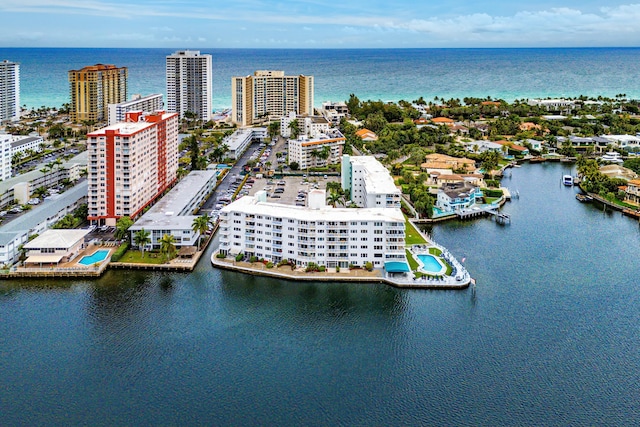 bird's eye view with a water view and a city view