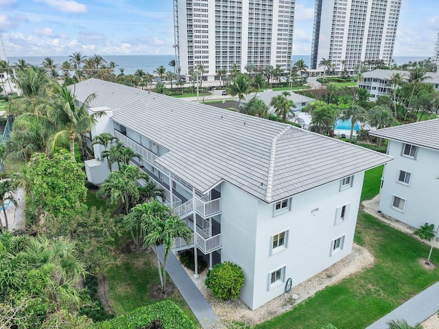 birds eye view of property with a city view