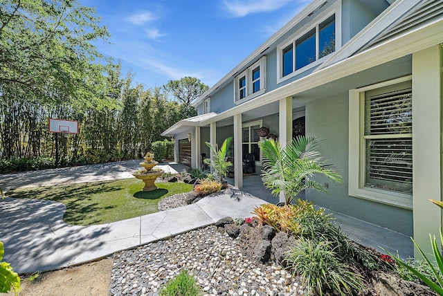 exterior space featuring a garage