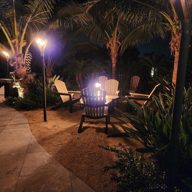 view of patio at night