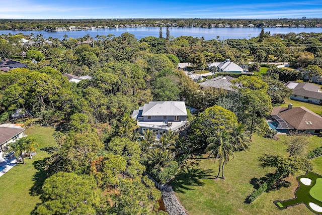 aerial view with a water view