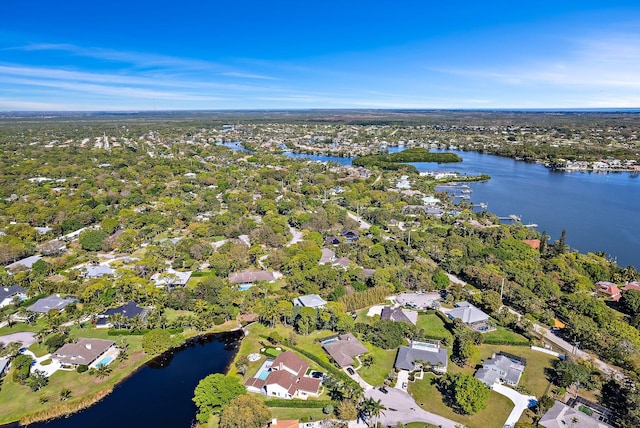 drone / aerial view featuring a water view