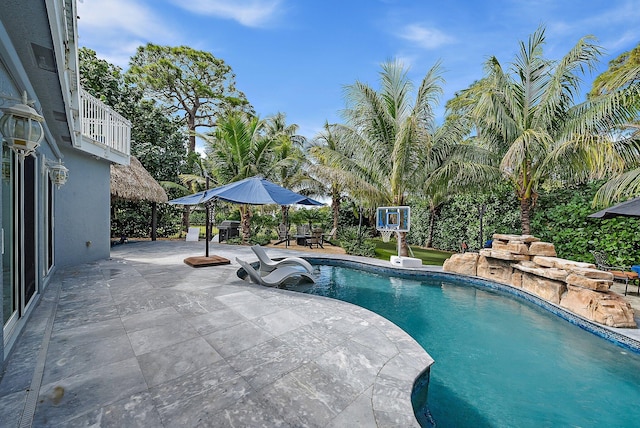 pool featuring a patio area