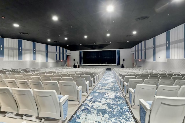 home theater room featuring wallpapered walls and recessed lighting