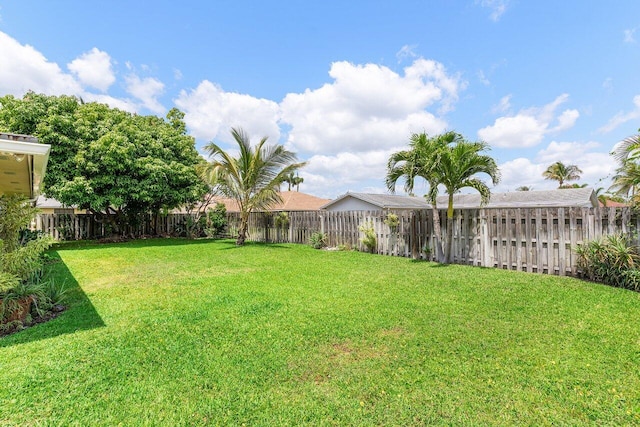 view of yard with a fenced backyard