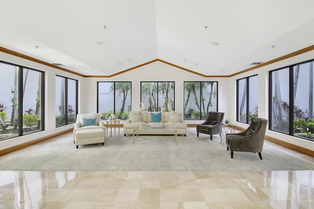 sunroom featuring a wealth of natural light and vaulted ceiling