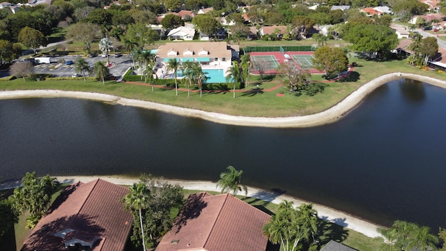 bird's eye view featuring a water view