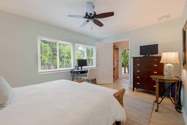 bedroom with visible vents and ceiling fan