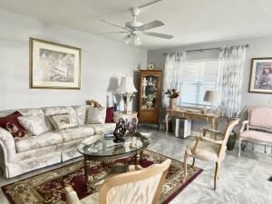 living room with ceiling fan