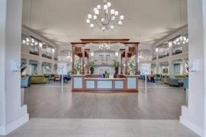 reception area with a chandelier