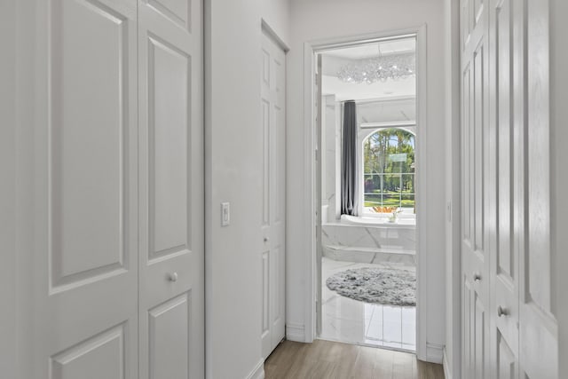 hallway with wood finished floors