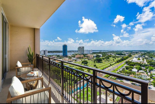 balcony with a view of city