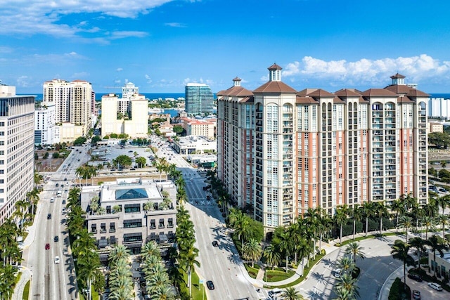 drone / aerial view featuring a city view