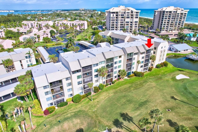 aerial view featuring a water view