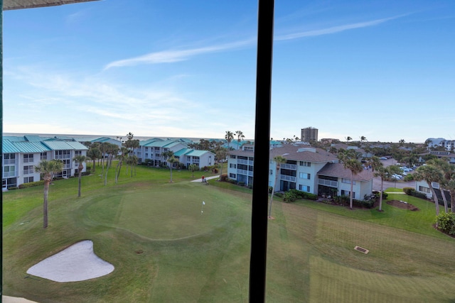 bird's eye view featuring a residential view and golf course view