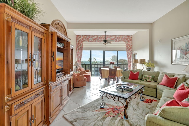 living room featuring light tile patterned flooring