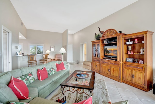 living area featuring light tile patterned floors