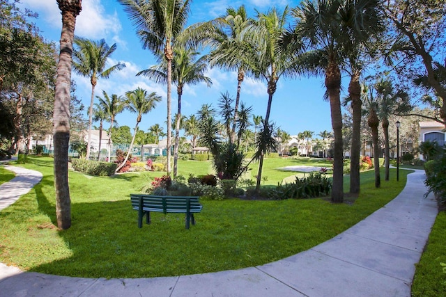 view of property's community featuring a lawn