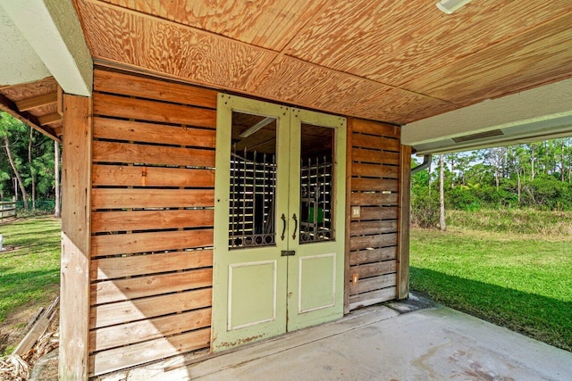 view of outbuilding with french doors