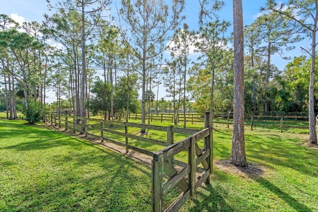 view of yard with a rural view and fence