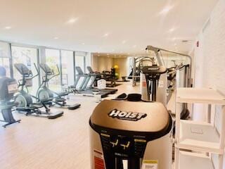 exercise room with floor to ceiling windows