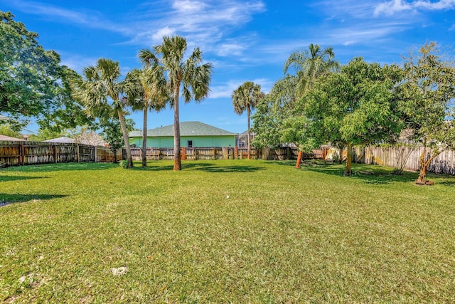 view of yard with a fenced backyard