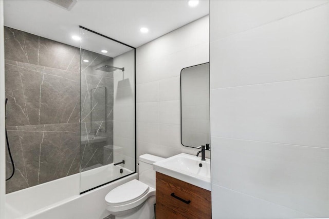 full bath with vanity, shower / bathing tub combination, toilet, and recessed lighting