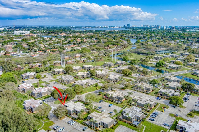 bird's eye view featuring a water view