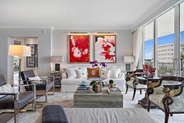 living room featuring ornamental molding