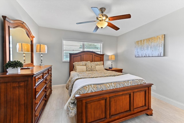 bedroom featuring ceiling fan and baseboards