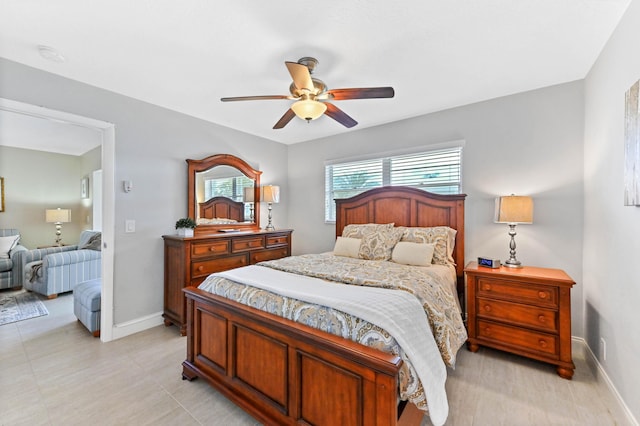 bedroom featuring ceiling fan and baseboards