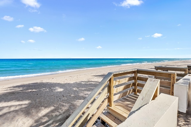 view of water feature with a view of the beach