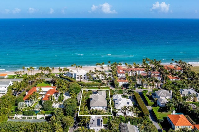 birds eye view of property with a residential view and a water view